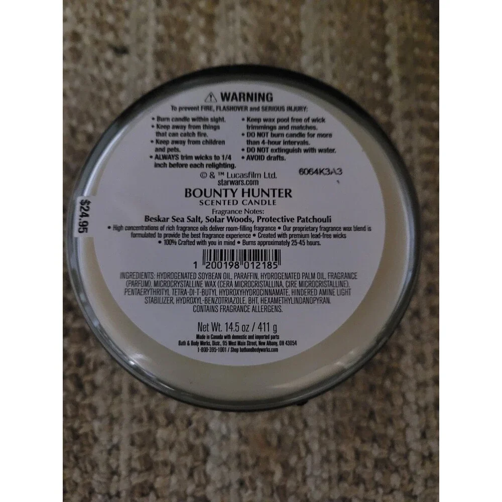 Star Wars/Mandalorian & Grogu Bounty Hunter - Bath and Body Works 3-wick Candle